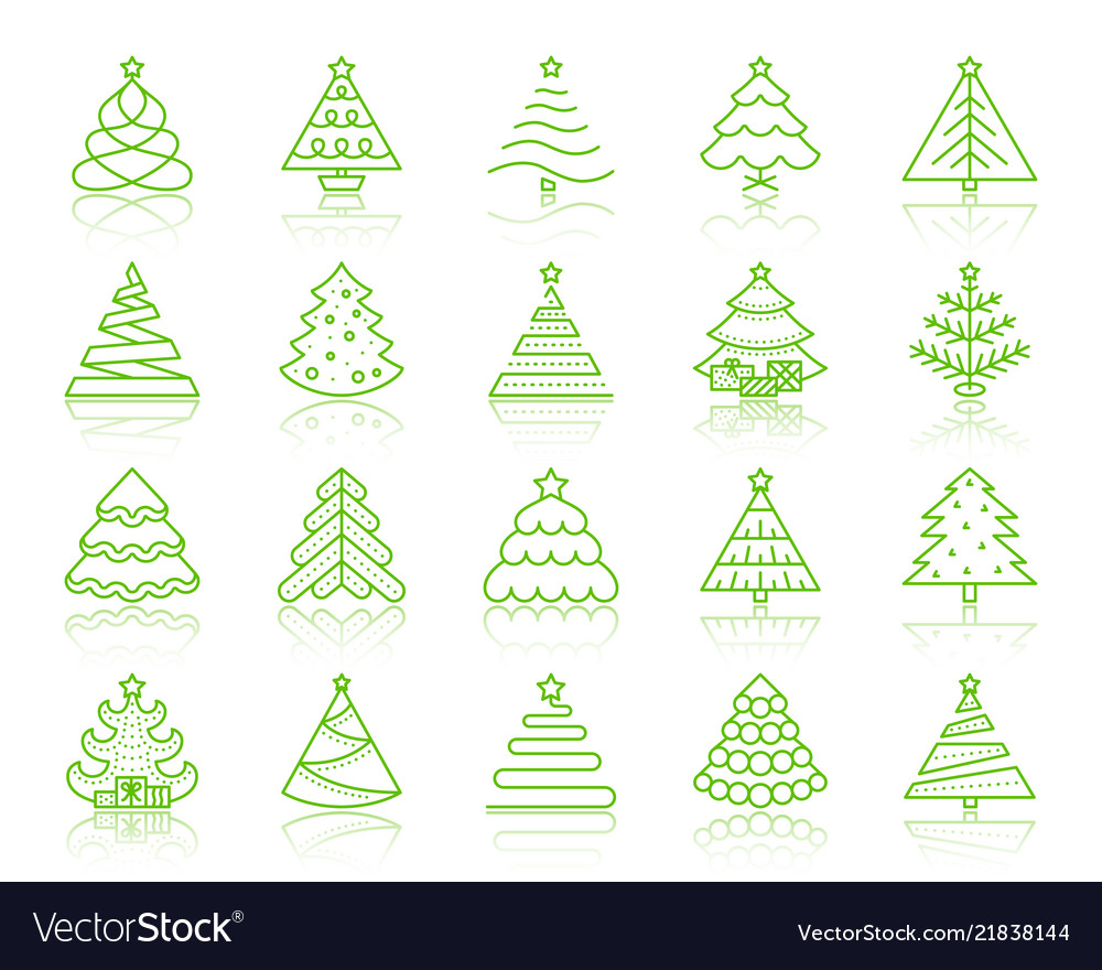 Christmas tree simple color line icons set