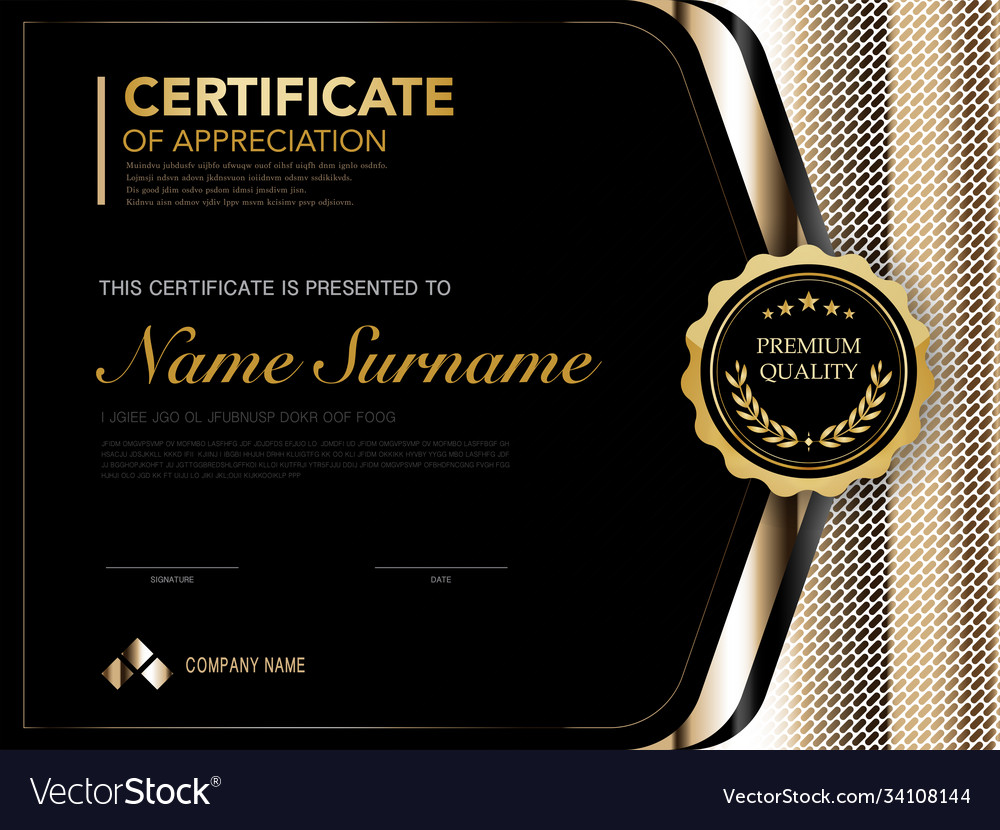 Diploma certificate template black and gold color Vector Image