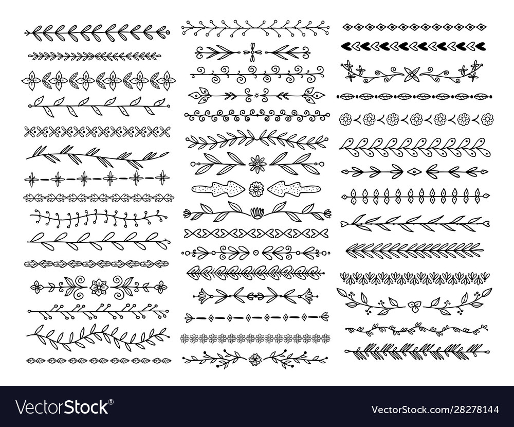 Hand drawn borders line sketch dividers with Vector Image