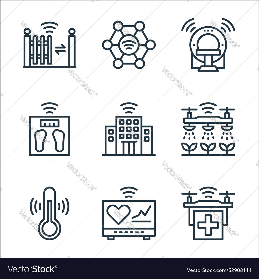 Internet things line icons linear set quality vector image Internet things line icons linear set quality