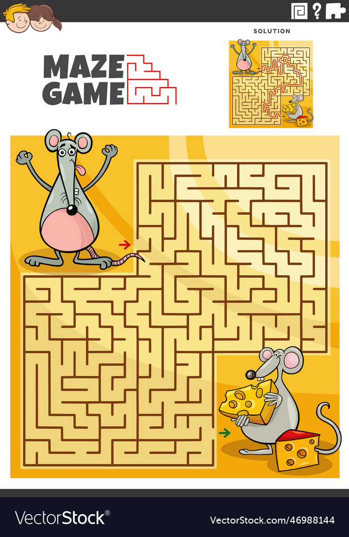 Maze game activity with cartoon mice characters Vector Image