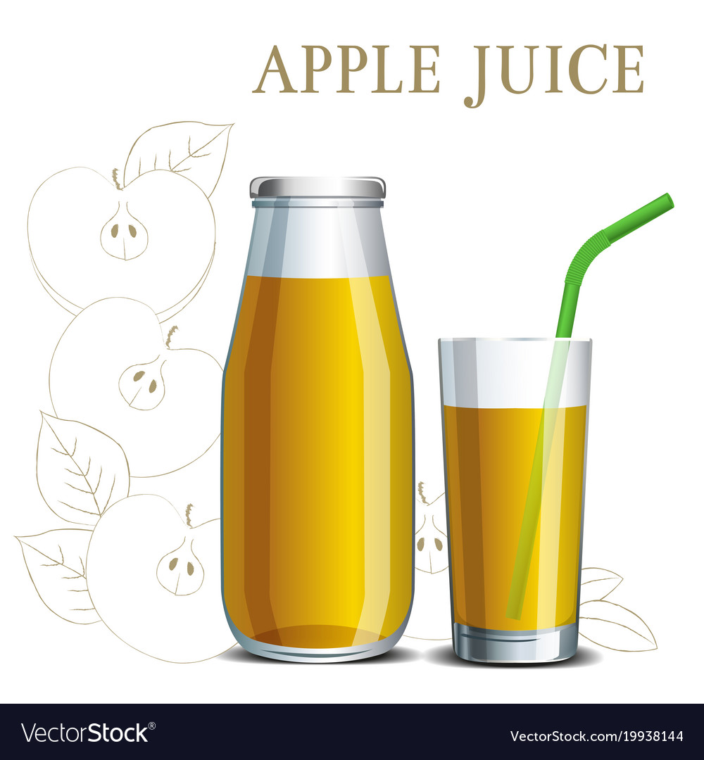 Realistic apple juice in a jar and a glass Vector Image