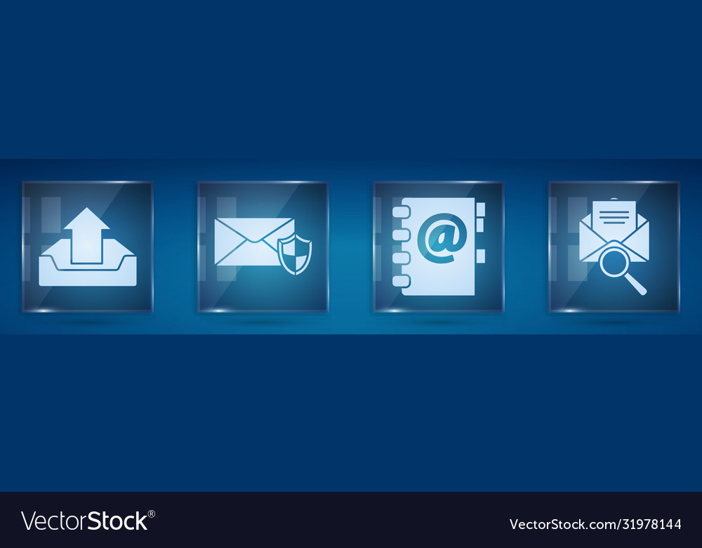Set upload inbox envelope with shield address vector image Set upload inbox envelope with shield address