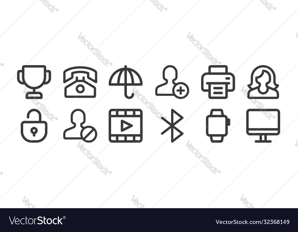 12 set linear user interface icons thin vector image 12 set linear user interface icons thin