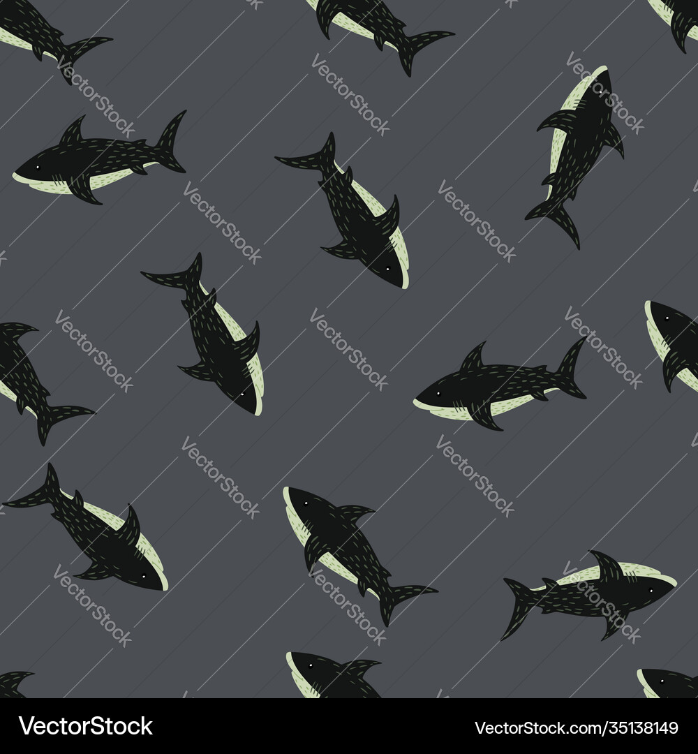 Black shark seamless random pattern with grey Vector Image