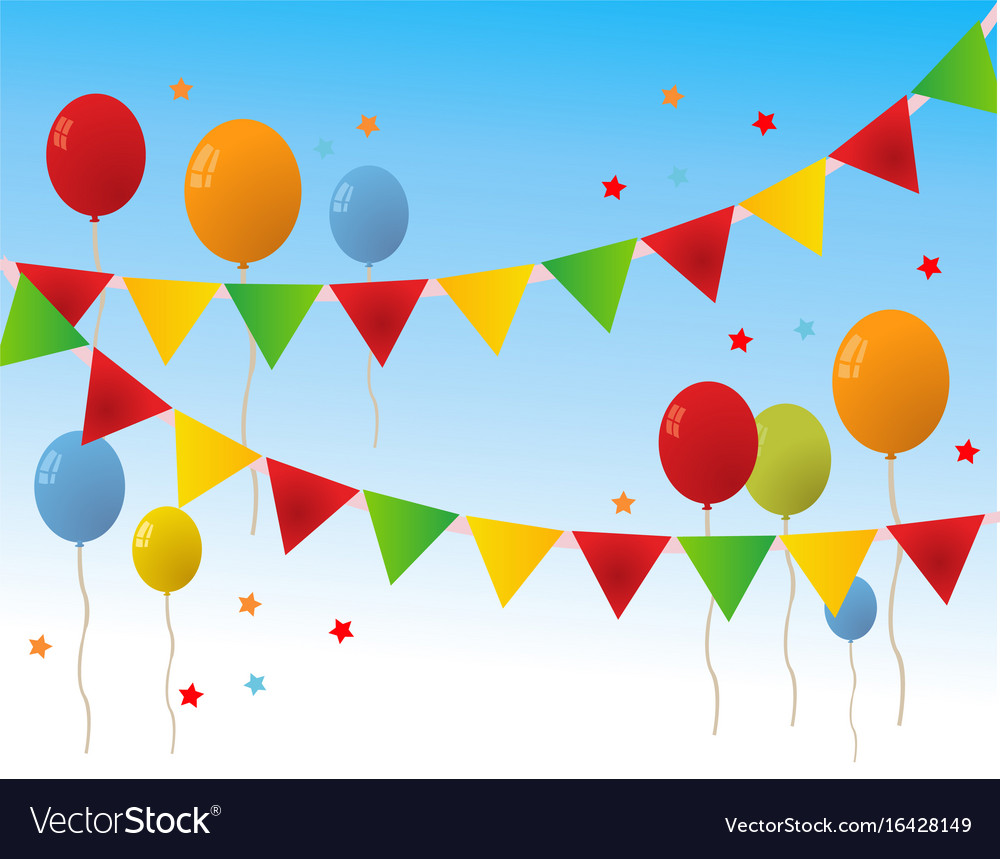 Colored happy birthday balloons banner background Vector Image 