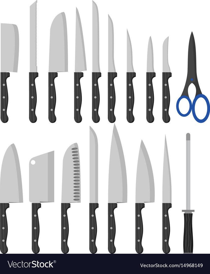 Different Types Of Kitchen Knives Set Royalty Free Vector