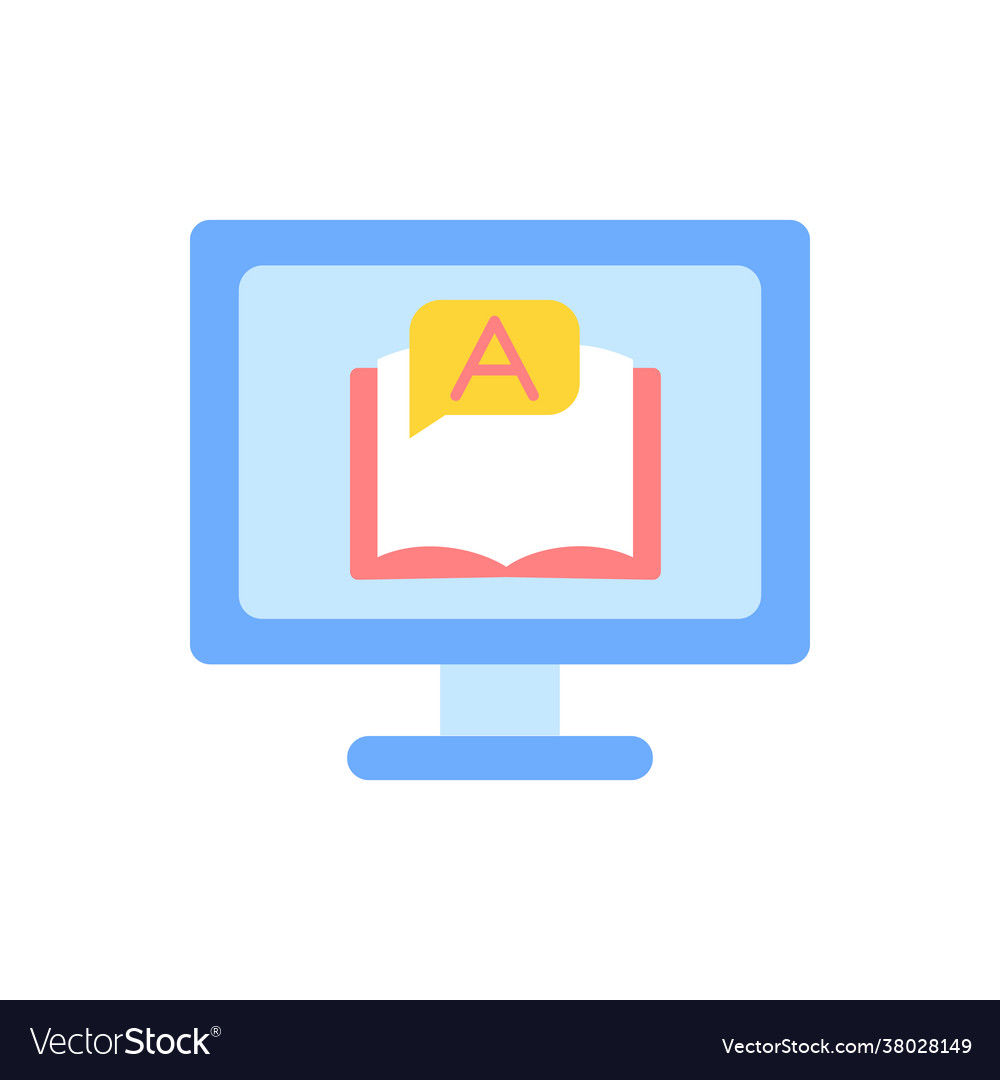 E book on computer screen flat color icon vector image E book on computer screen flat color icon