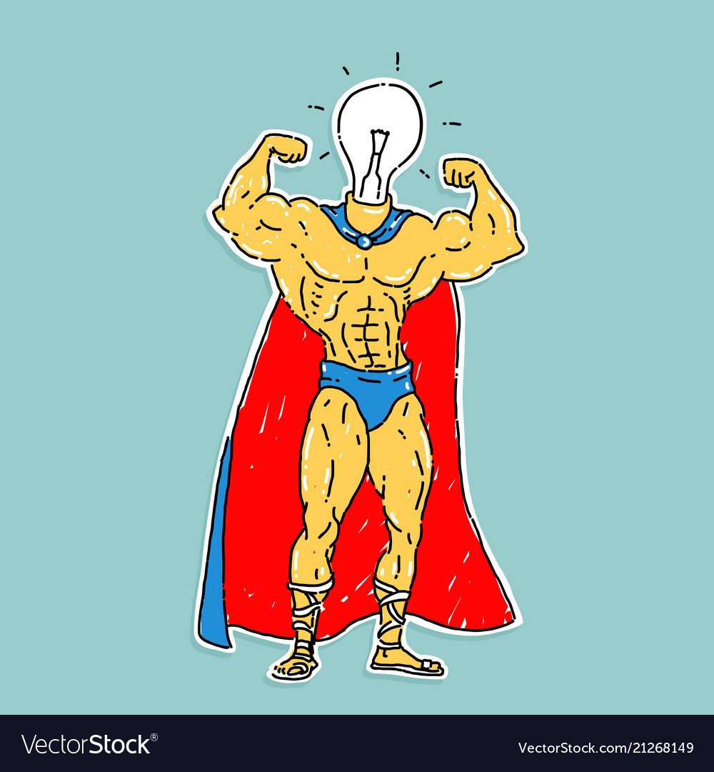 Light bulb hero cartoon style