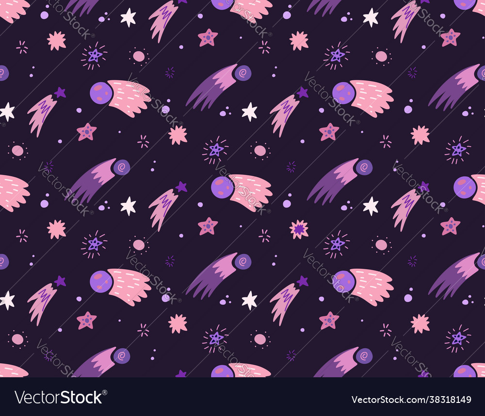 Seamless childish cosmos pattern with stars comet