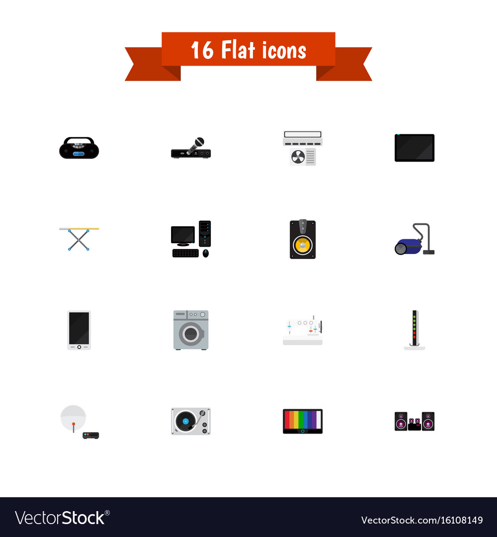 Set of 16 editable tech flat icons includes