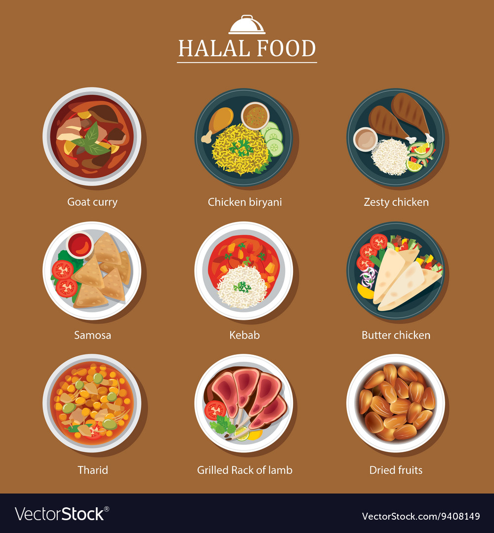 Set Of Halal Food Flat Design Royalty Free Vector Image