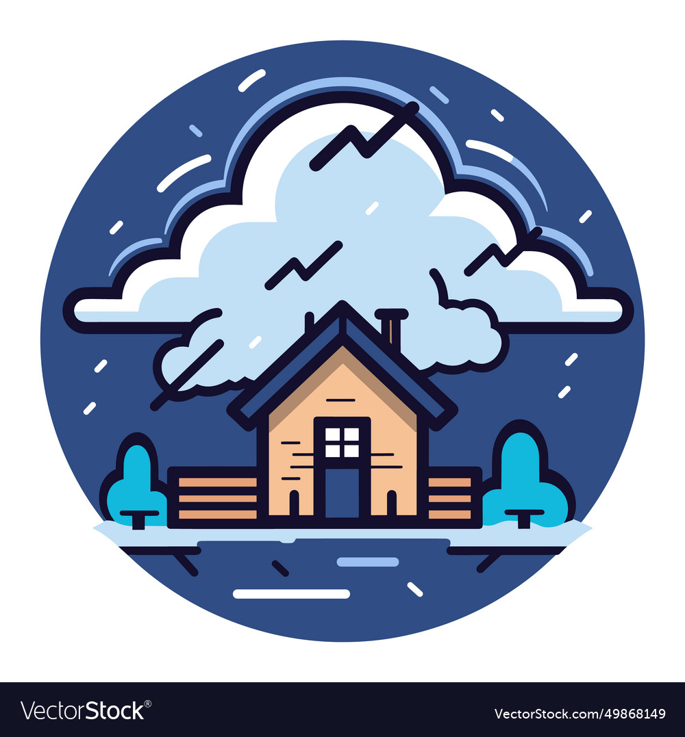 Small Cozy Cottage Under Rainy Weather Conditions Vector Image