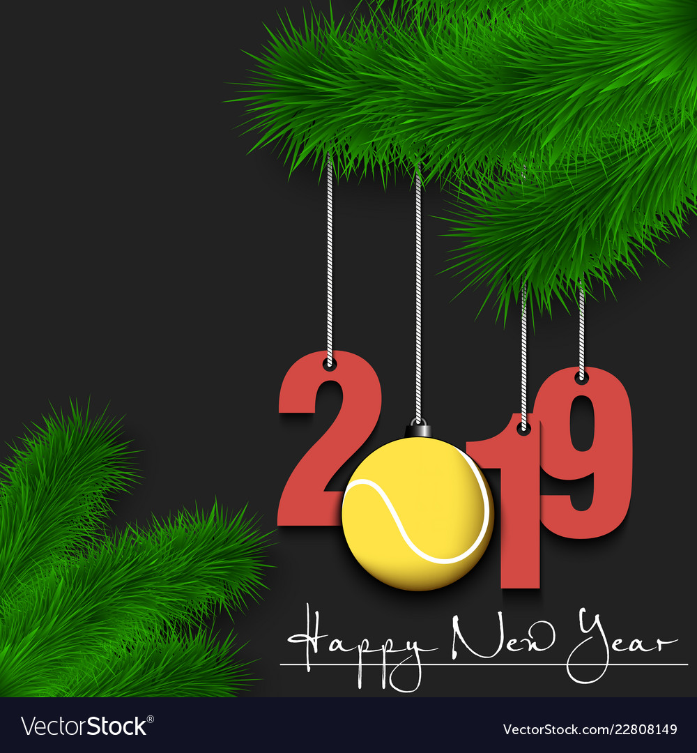 Tennis ball and 2019 on a christmas tree branch