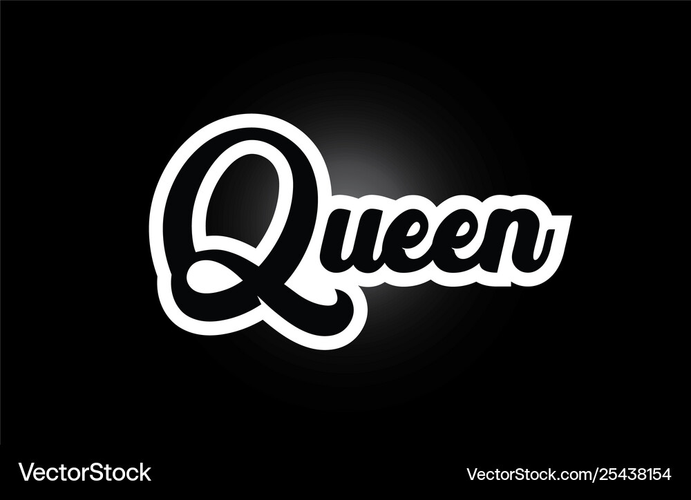 Black and white queen hand written word text for Vector Image