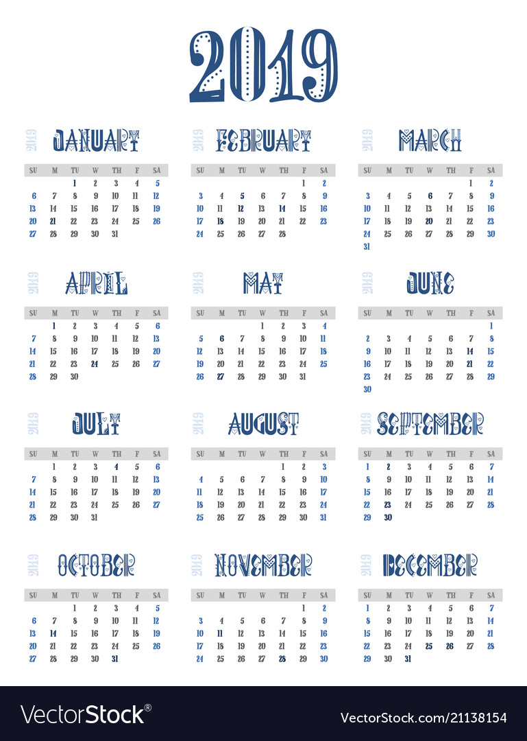 c alendar 2019 week