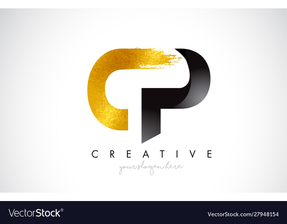 Cp letter design with brush stroke and modern 3d