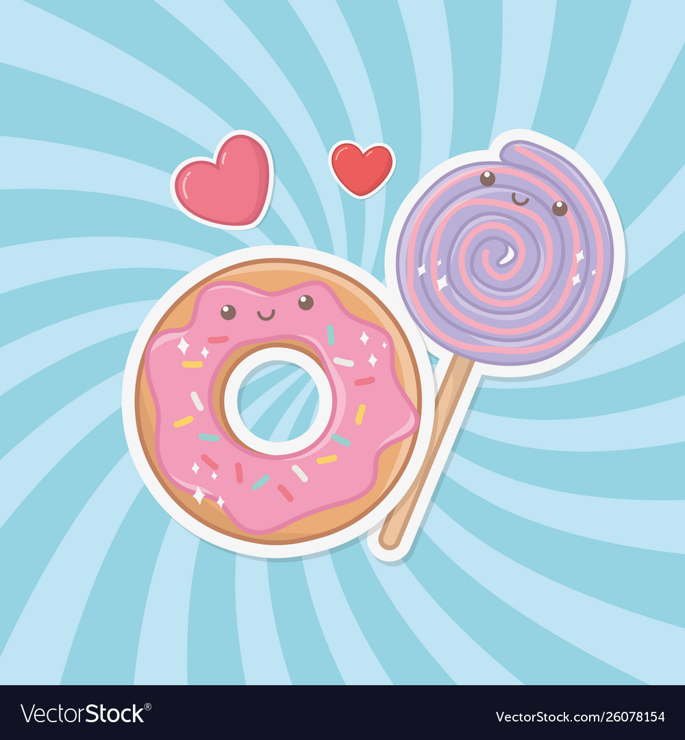 Delicious and sweet donut products kawaii