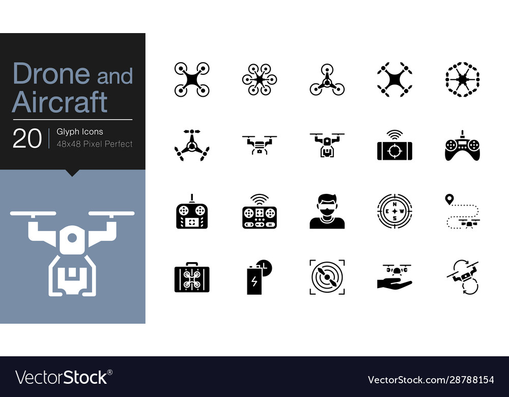 Drone aircraft and aerial icons gylph icon design