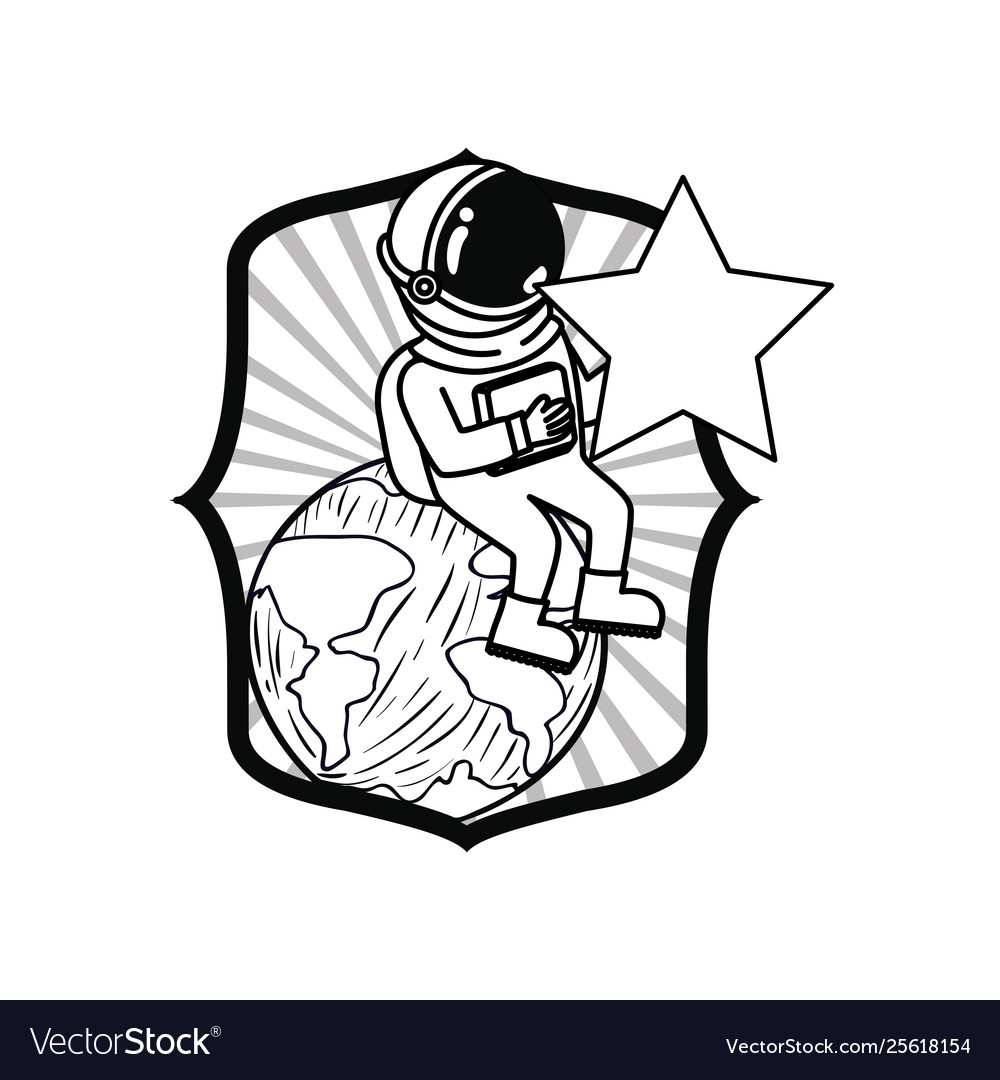 Frame with astronaut and star in white background