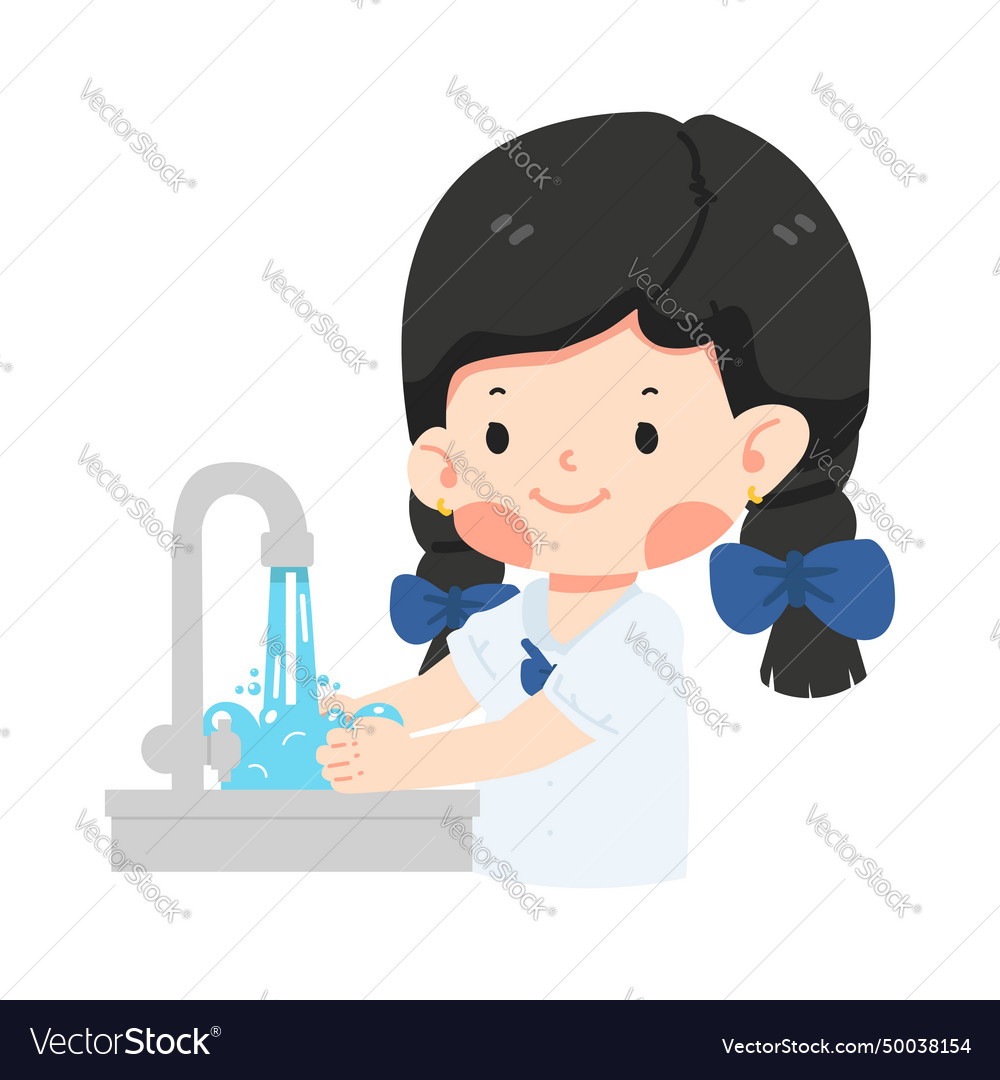 Girl washing hands in sink cartoon Royalty Free Vector Image