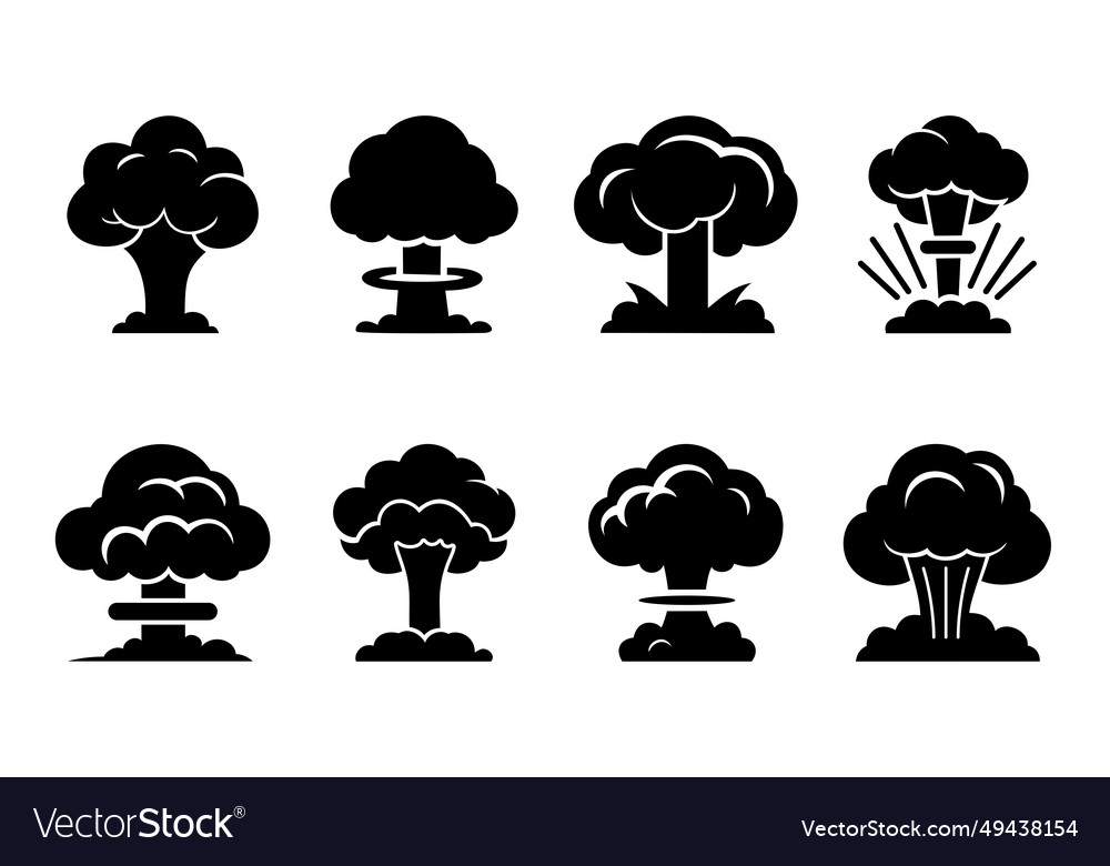 Nuclear explosion mushroom cloud set icon atomic Vector Image