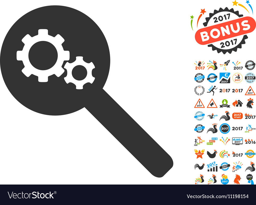 Search gears tool icon with 2017 year bonus