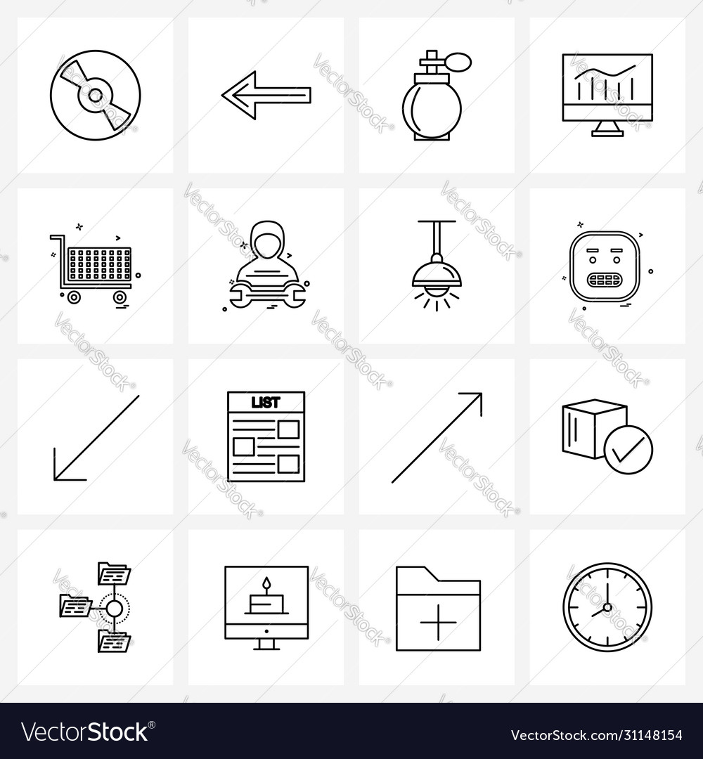 Set 16 simple line icons business computer