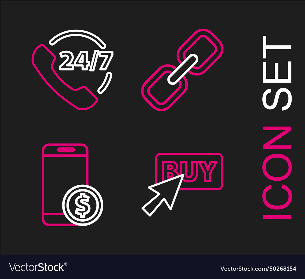 Set line buy button smartphone with dollar chain vector image Set line buy button smartphone with dollar chain