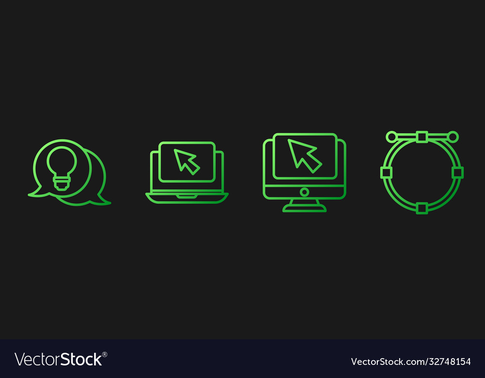 Set line computer monitor and cursor light bulb vector image Set line computer monitor and cursor light bulb