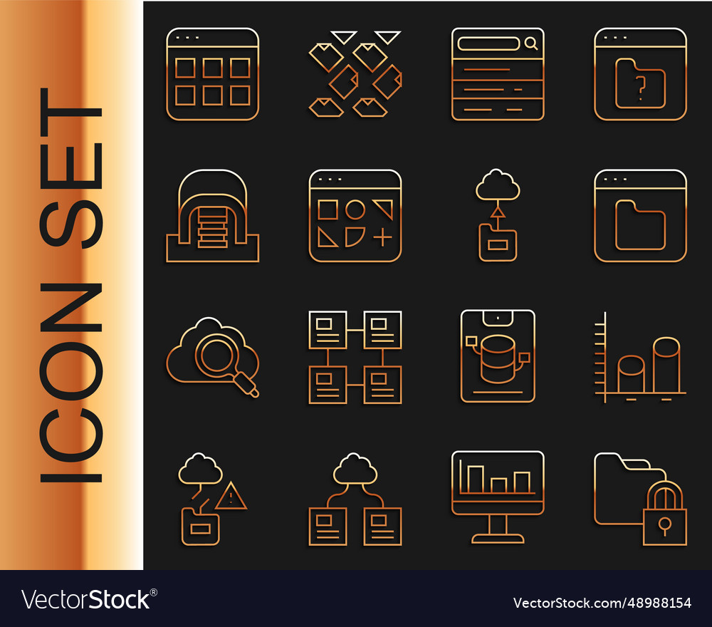 Set line folder and lock data analysis browser vector image Set line folder and lock data analysis browser