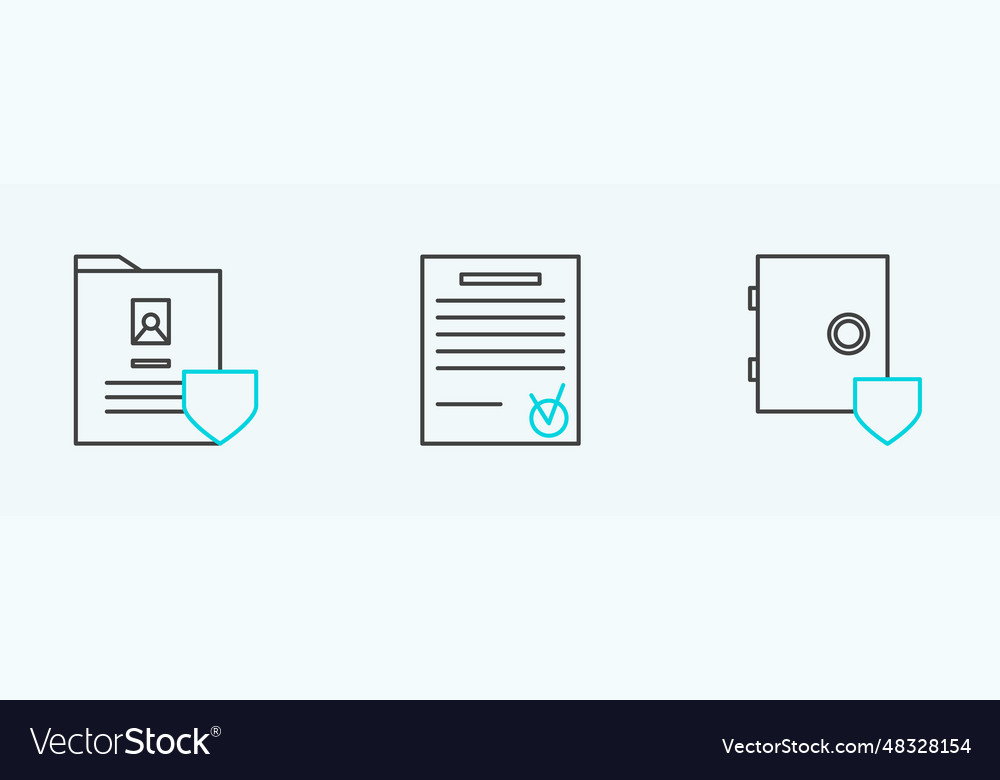Set line safe with shield document and confirmed vector image Set line safe with shield document and confirmed