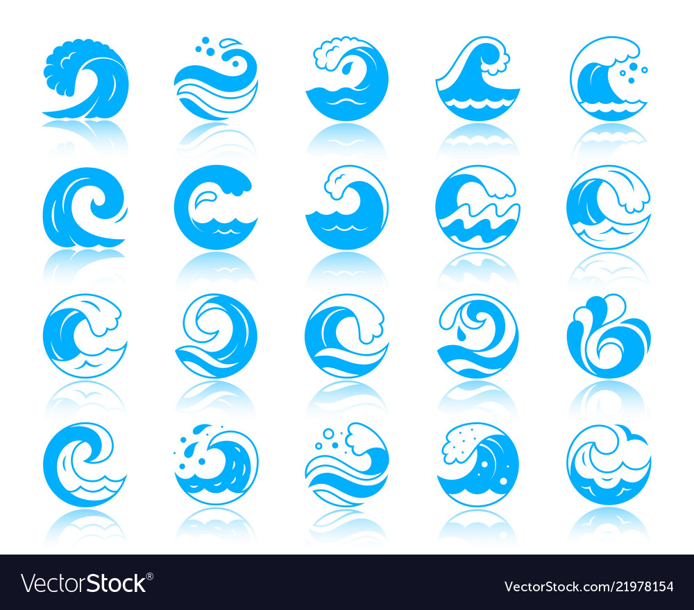 Download Wave simple color silhouette icons set Royalty Free Vector