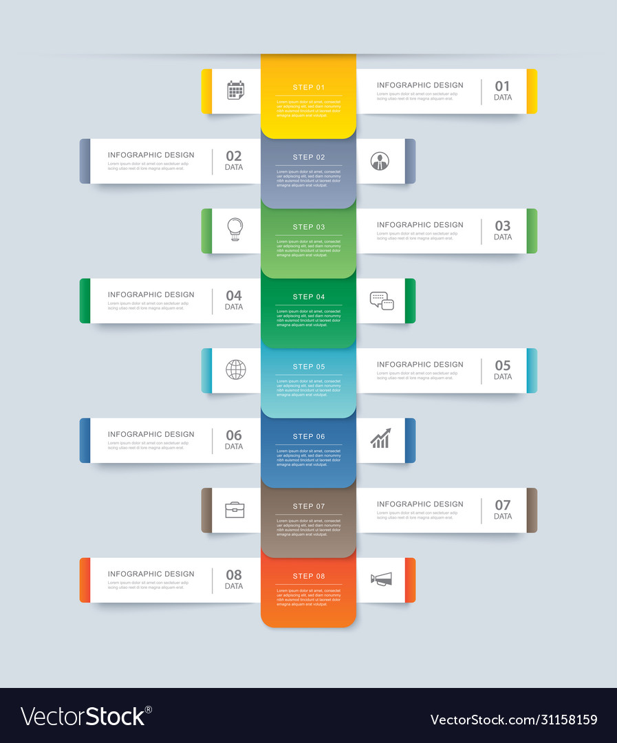 8 Data Step Infographics Timeline Tab Paper Index Vector Image