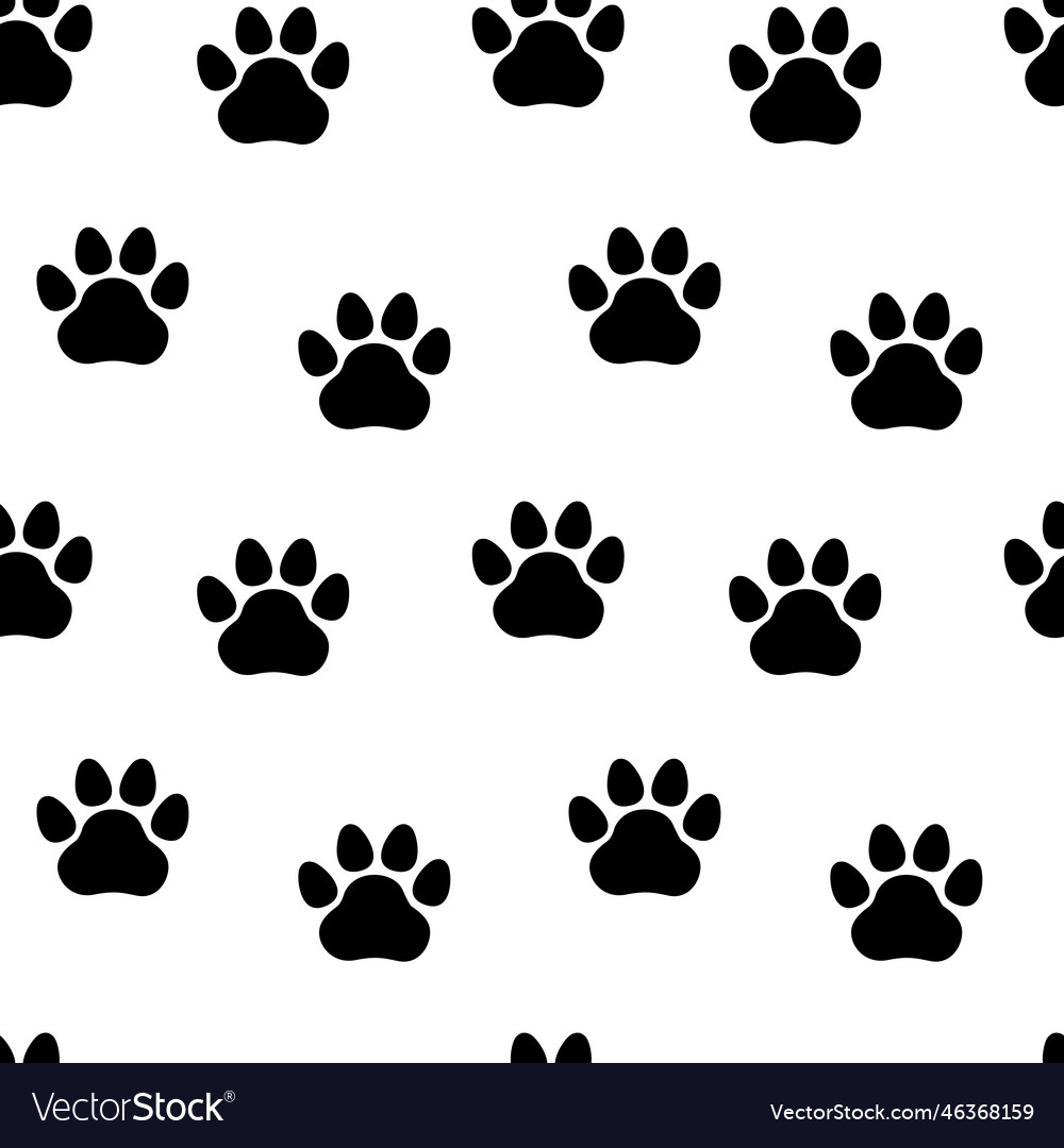 Black and white paw prints on seamless pattern Vector Image