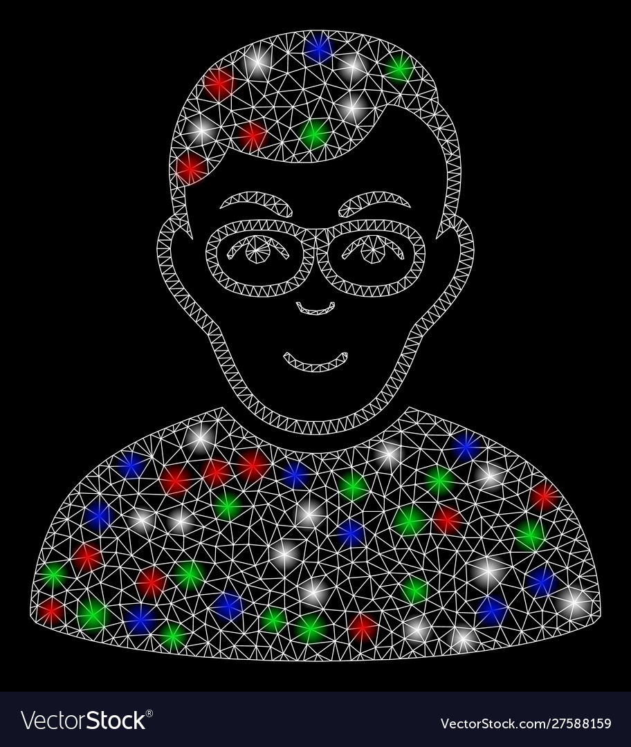Bright mesh network nerd man with flash spots vector image Bright mesh network nerd man with flash spots