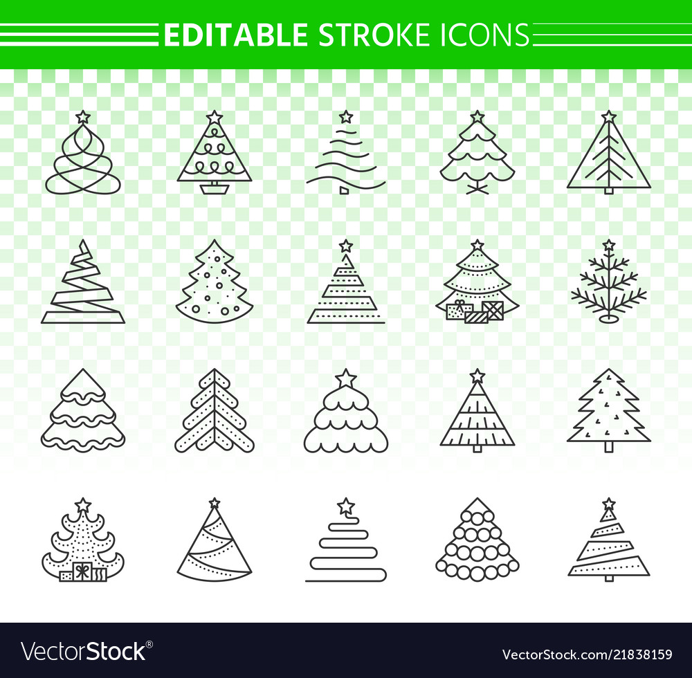 Christmas tree simple black line icons set