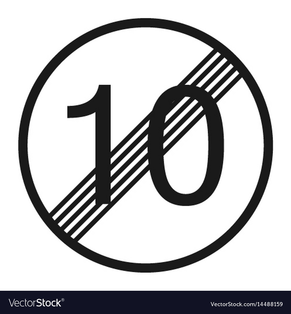 End maximum speed limit 10 sign line icon