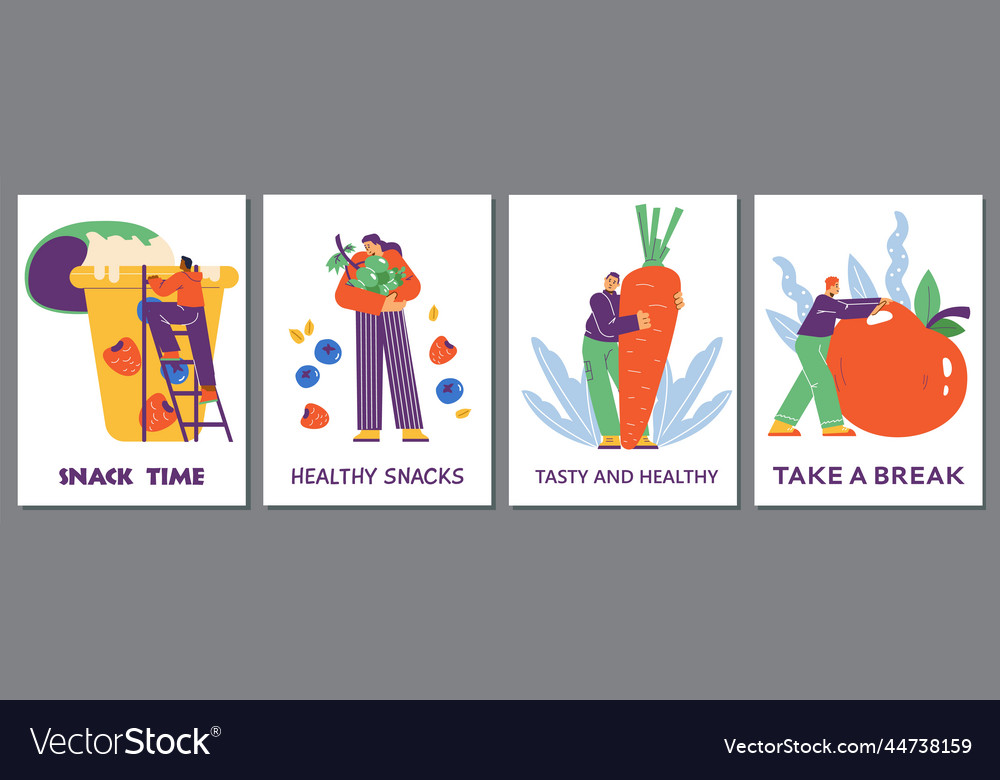 Healthy snacks posters set flat