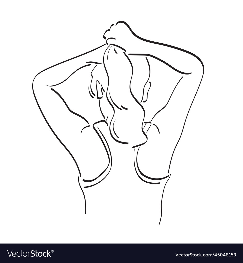 Line Art Rückansicht der sportlichen Frau mit ihr