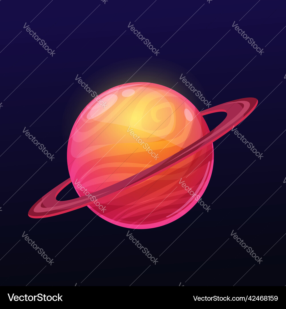 Red glossy space planet with long ring Royalty Free Vector