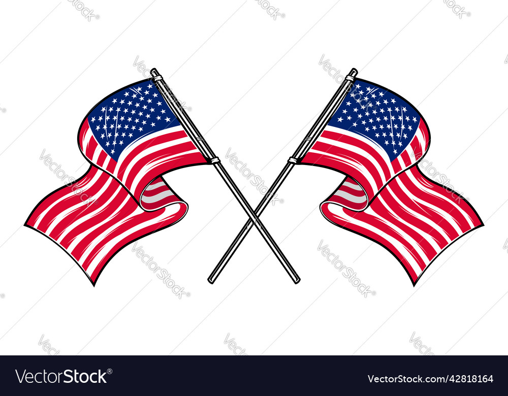 Crossed american flags design element for poster Vector Image