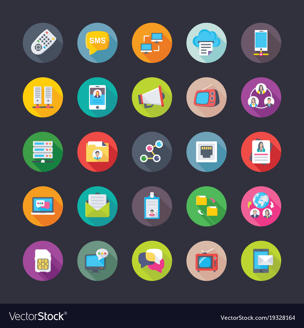 Digital network and communications flat icons set