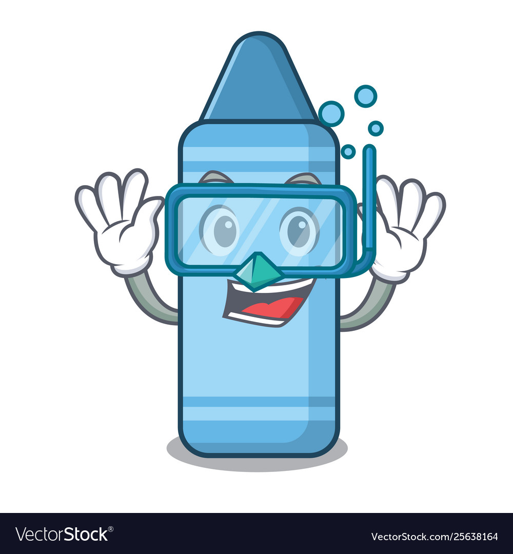 Diving blue crayon in cartoon column Royalty Free Vector