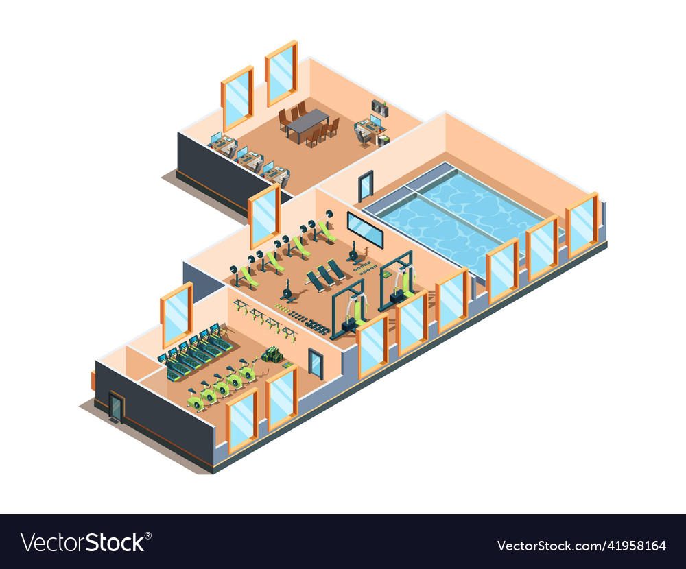 Fitness center gym club and pool interior rooms Vector Image