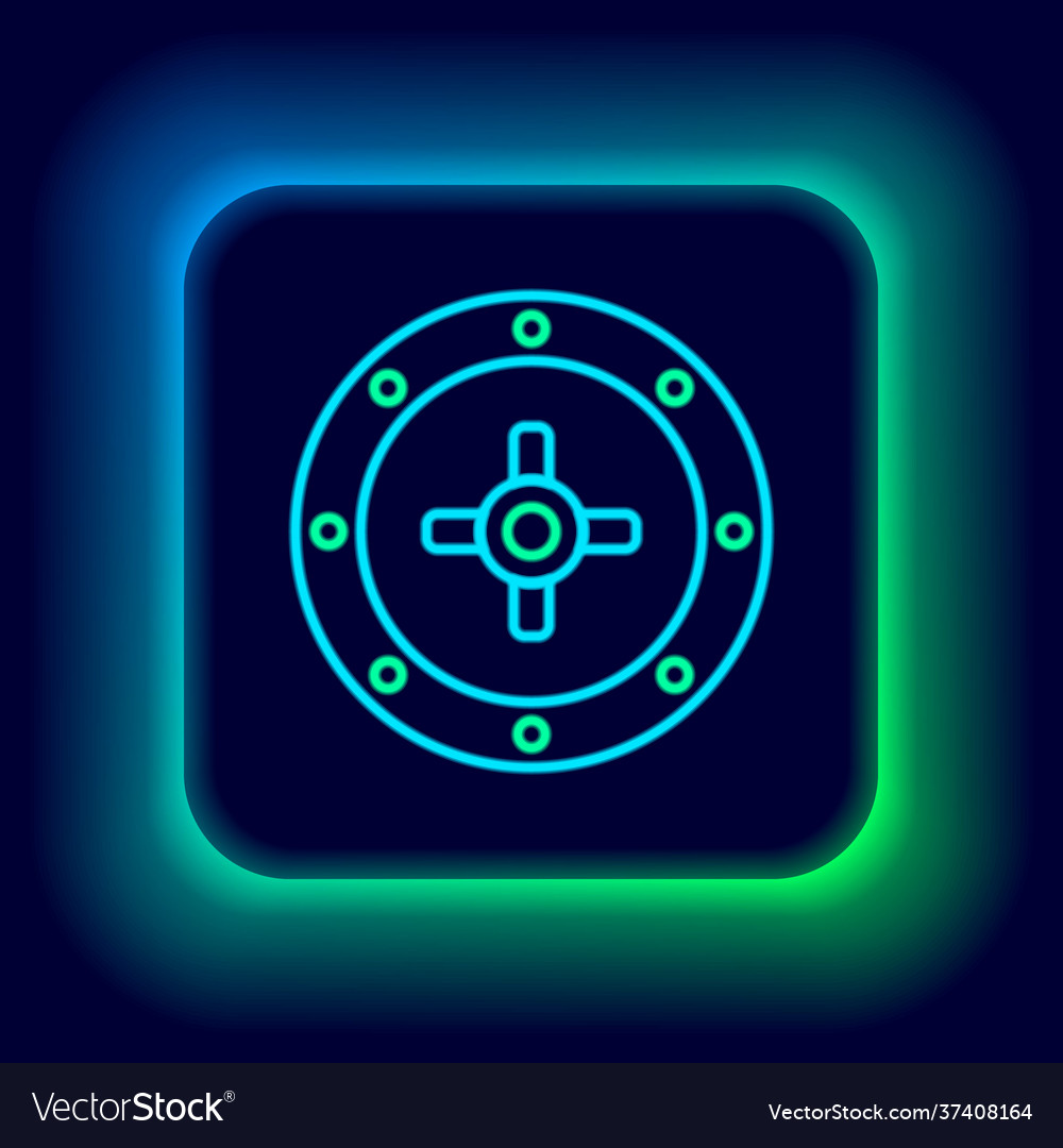 Glowing neon line safe icon isolated on black