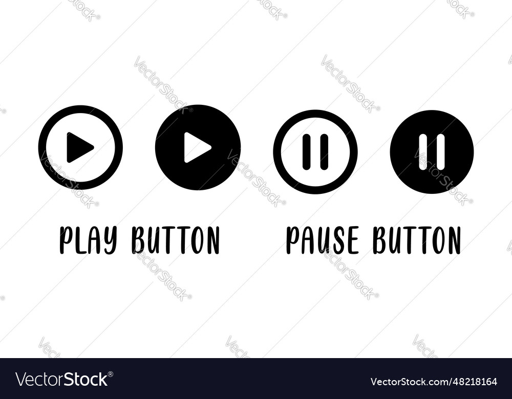Play pause next previous and stop button set vector image Play pause next previous and stop button set