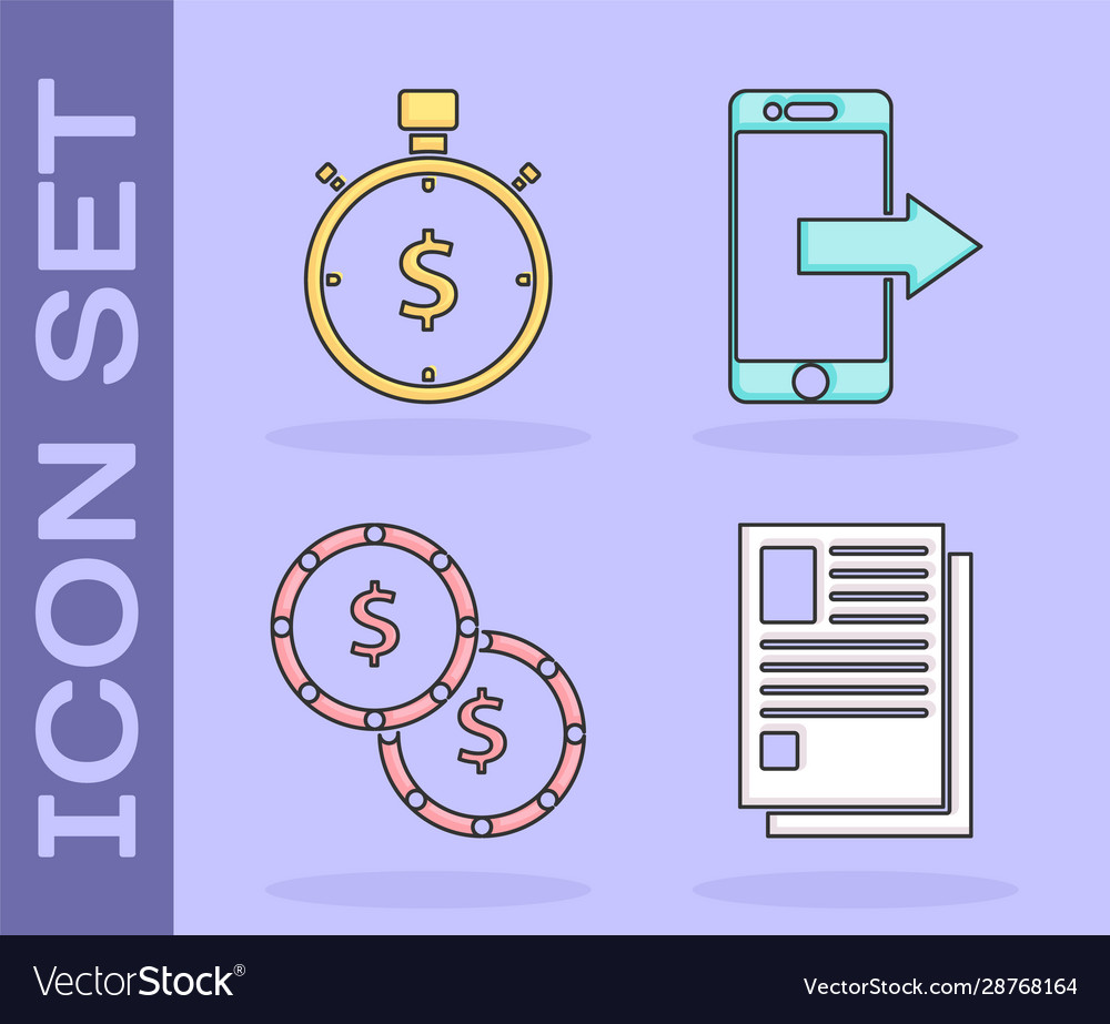 Set file document time is money coin vector image Set file document time is money coin