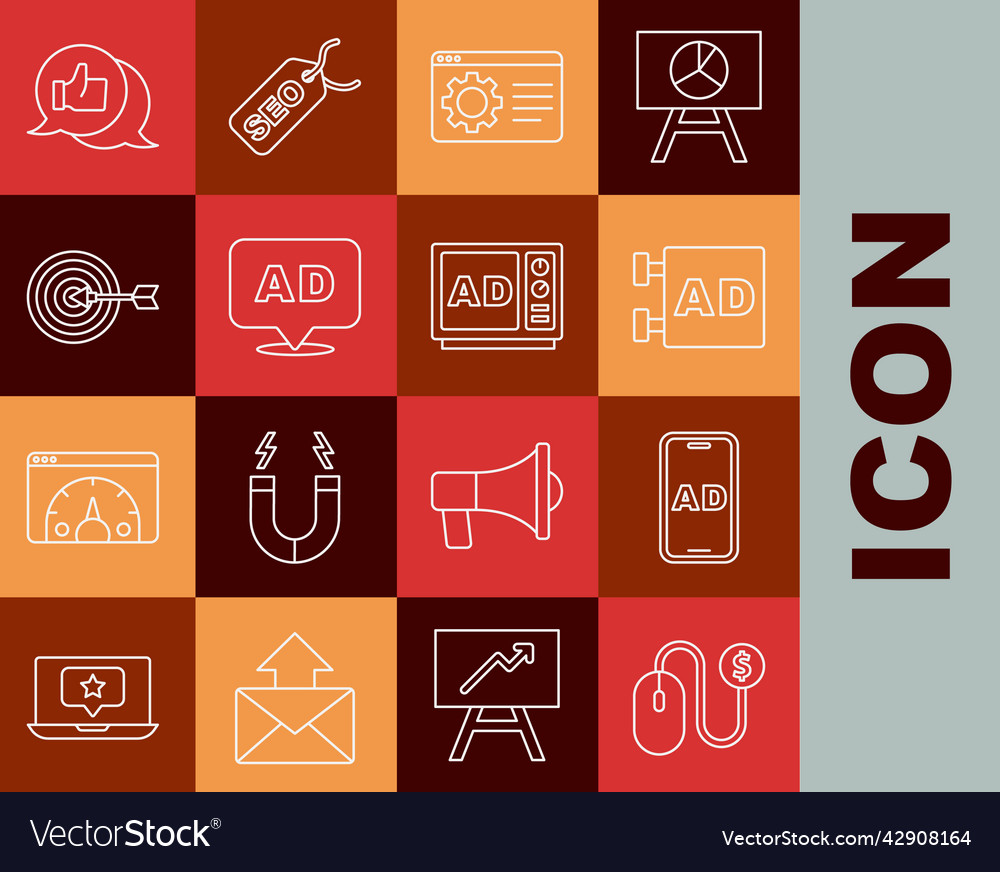 Set line advertising browser setting target vector image Set line advertising browser setting target