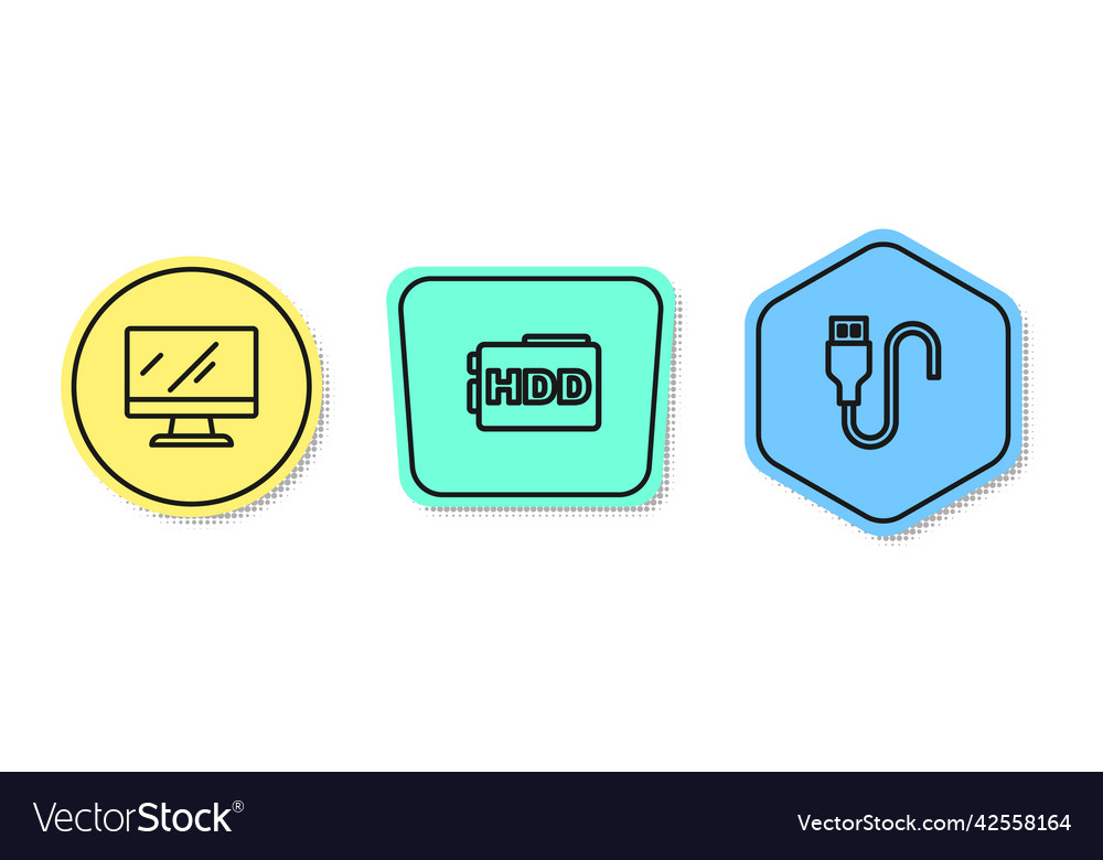Set line computer monitor screen hard disk drive Vector Image Set line computer monitor screen hard disk drive